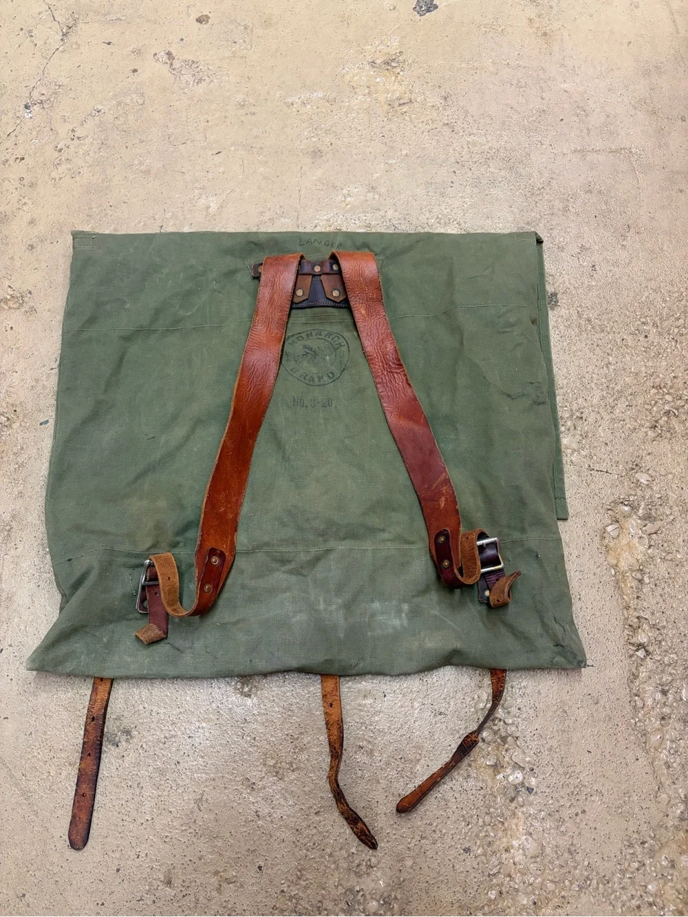 Vintage DULUTH PACK MONARCH BRAND no.3 Canoe Bag Backpack Green Canvas & Leather